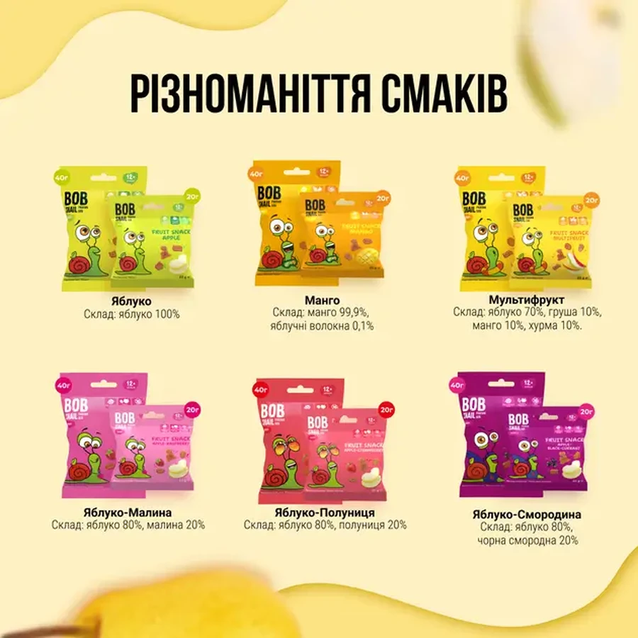 Снек Bob Snail Baby фруктовий для дітей з 12 місяців Яблуко-Груша, 20 г: ціни та характеристики