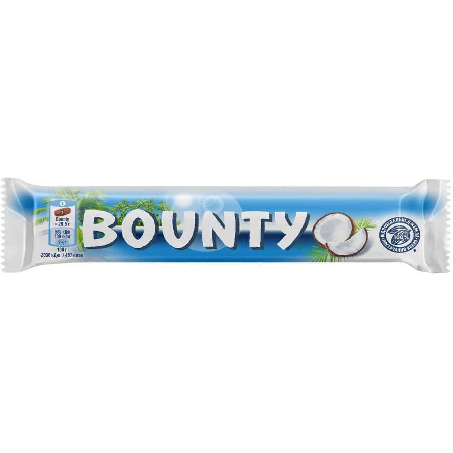 Батончик Bounty в молочном шоколаде 57гр: цены и характеристики