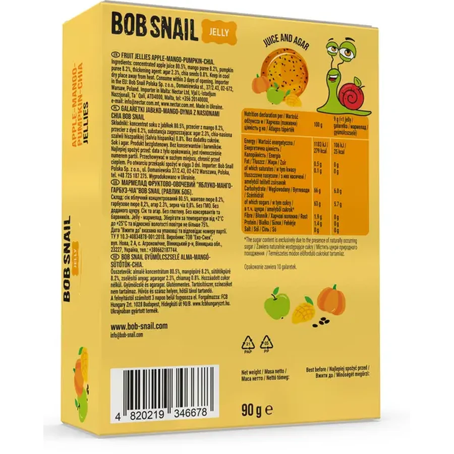 Натуральний фруктовий мармелад Bob Snail Манго-Гарбуз-Чіа 90 г: ціни та характеристики