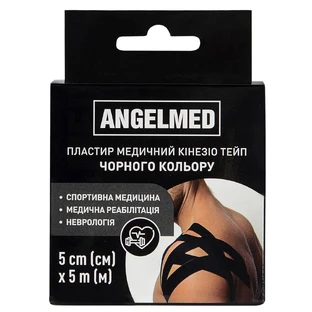 Пластырь медицинский кинезио тейп Angelmed черный размер 5 м х 5 см, 1 шт