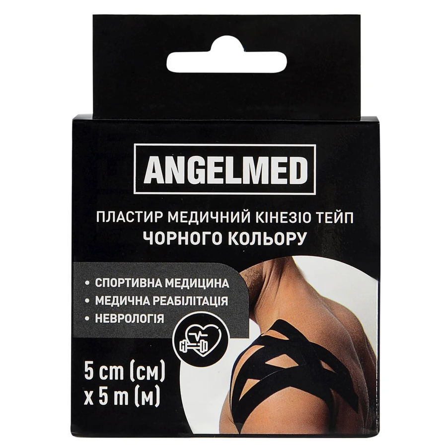Пластырь медицинский кинезио тейп Angelmed черный размер 5 м х 5 см, 1 шт: цены и характеристики