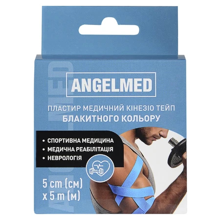Пластырь медицинский кинезио тейп Angelmed голубой размер 5 м х 5 см, 1 шт: цены и характеристики