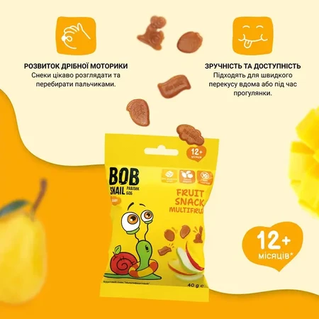 Снек Bob Snail Baby для детей с 12 месяцев Мультифруктовый, 40 г: цены и характеристики