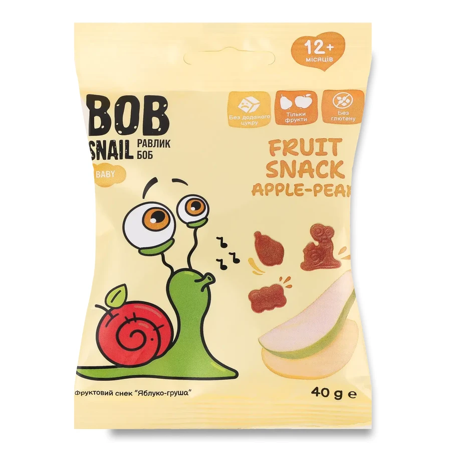 Снек Bob Snail Baby для дітей з 12 місяців Яблуко-Груша, 40 г: ціни та характеристики