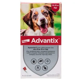 Advantix (Адвантікс) by Elanco - Краплі від бліх і кліщів для собак (1 піпетка); 10-25 кг