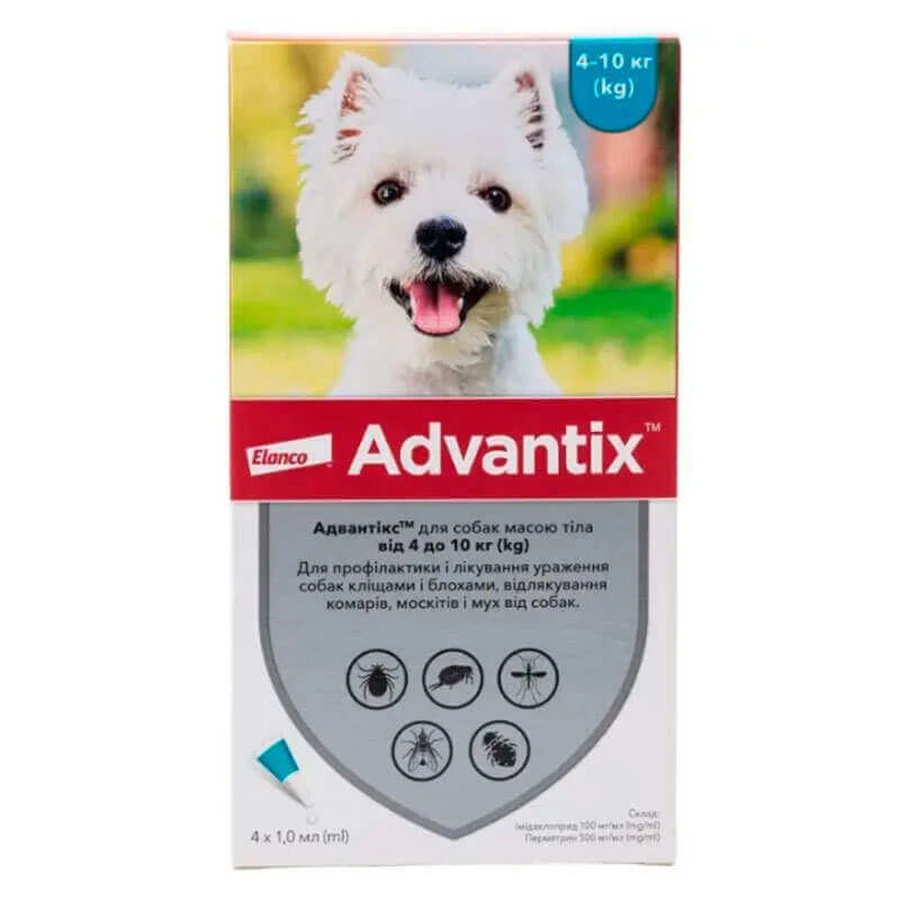 Advantix (Адвантікс) by Elanco - Краплі від бліх і кліщів для собак (1 піпетка); 4-10 кг: ціни та характеристики
