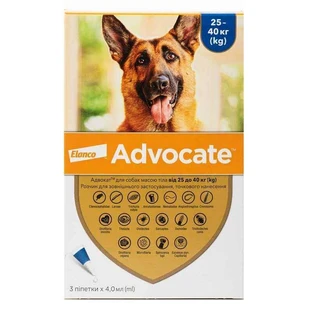 Advocate (Адвокат) by Elanco Animal - Протипаразитарні краплі для собак від бліх, вошей, кліщів, гельмінтів (1 піпетка); 25-40 кг