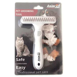 AnimAll (ЭнімАл) Groom – Гребінець-граблі двурядні для котів і собак з довгою густою шерстю; One size (Сірий)