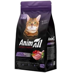 AnimAll Expert Choice - Сухий корм зі свіжою індичкою та качкою для котів; 1,5 кг