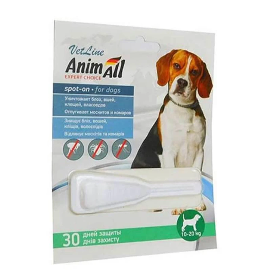 AnimAll VetLine (ЭнимАлл ВетЛайн) Spot-On - Противопаразитарные капли на холку от блох и клещей для собак; 10-20 кг: цены и характеристики