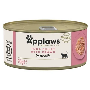 Applaws Natural Cat Food Tuna Fillet with Prawn - Натуральный влажный корм с филе тунца и креветками для котов, банка (кусочки в бульйоне); 70 г