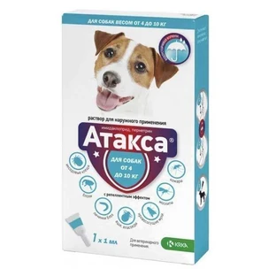 Ataxxa (Атакса) by KRKA - Краплі від бліх, кліщів і комарів для собак (1 піпетка); 4-10 кг