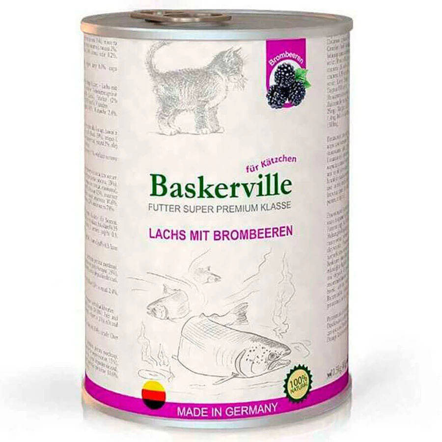 Baskerville (БаскервІль) Lachs Mit Brombeeren - Консервований корм супер-преміум класу з лососем і ожиною для кошенят всіх порід; 400 г: ціни та характеристики