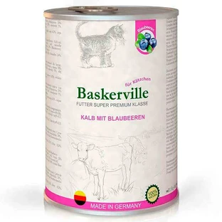 Baskerville (Баскервіль) Kalb Mit Blaubeeren - Консервований корм супер-преміум класу з телятиною і чорницею для кошенят всіх порід; 400 г