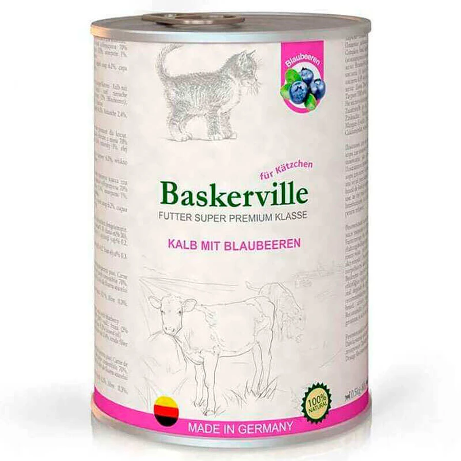 Baskerville (Баскервиль) Kalb Mit Blaubeeren - Консервированный корм супер-премиум класса с телятиной и черникой для котят всех пород; 400 г: цены и характеристики