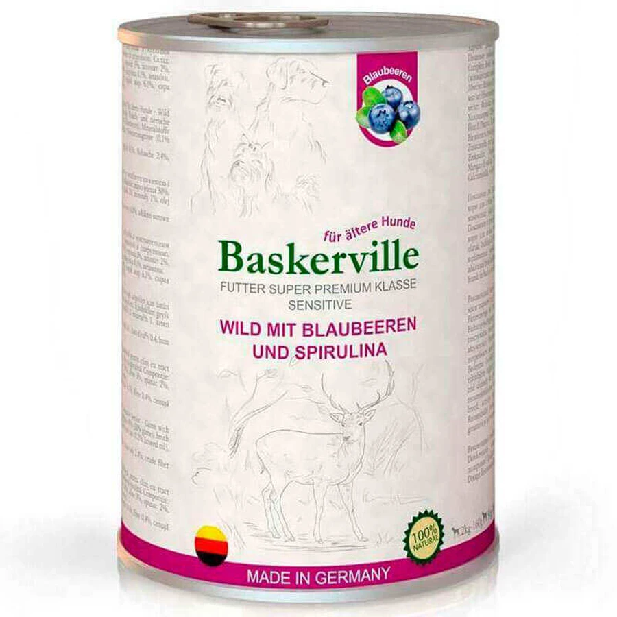 Baskerville (Баскервіль) Sensitive Wild Mit Blaubeeren und Spirulina - Консерви для собак з олениною, чорницею і спіруліною; 800 г: ціни та характеристики