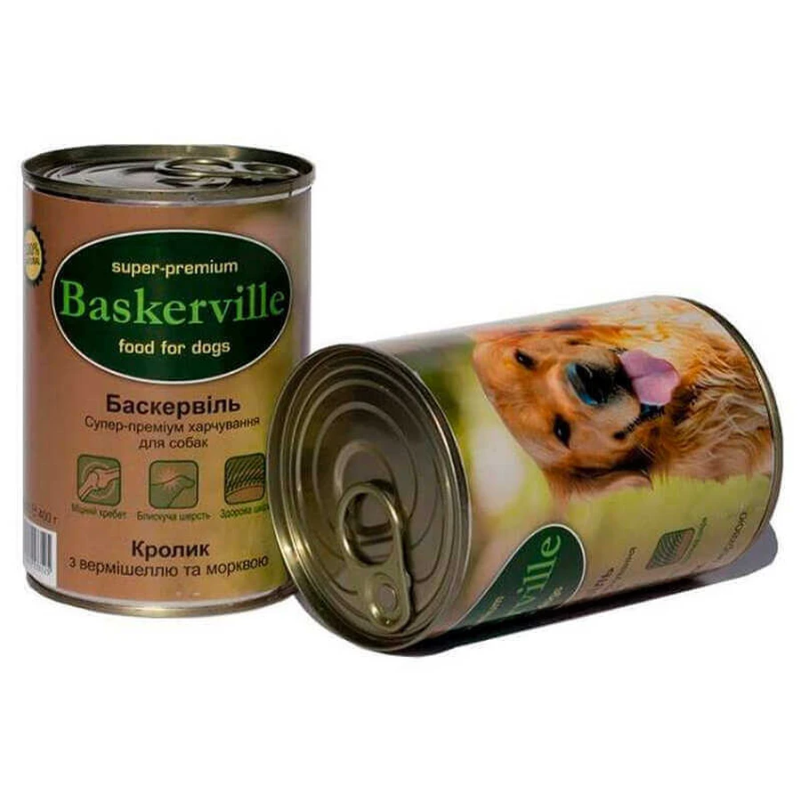 Baskerville (Баскервіль) Консерви Кролик з вермішеллю та морквою для собак; 400 г: ціни та характеристики