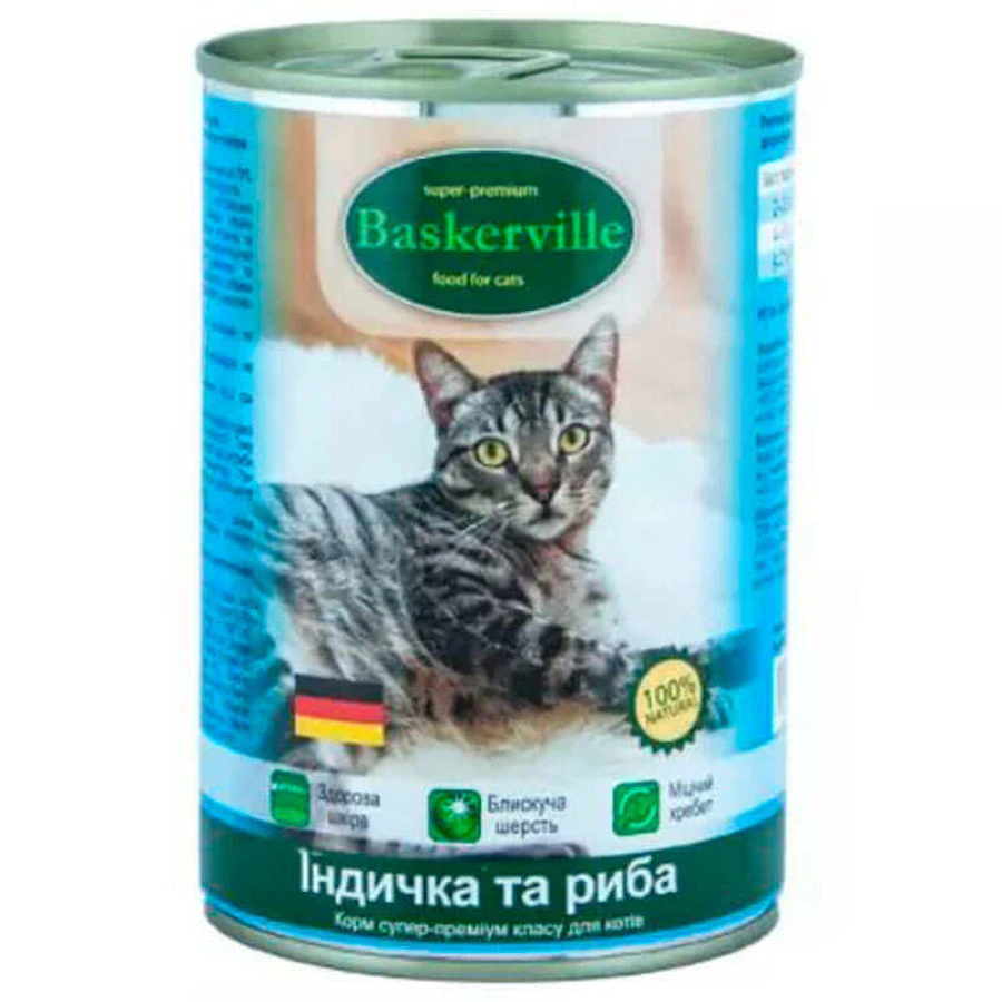Baskerville (Баскервиль) Консервы для котов с индейкой и рыбой; 400 г: цены и характеристики