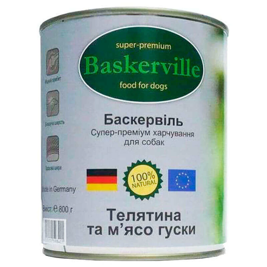 Baskerville (Баскервиль) Консервы с телятиной и мясом гуся для собак; 800 г: цены и характеристики