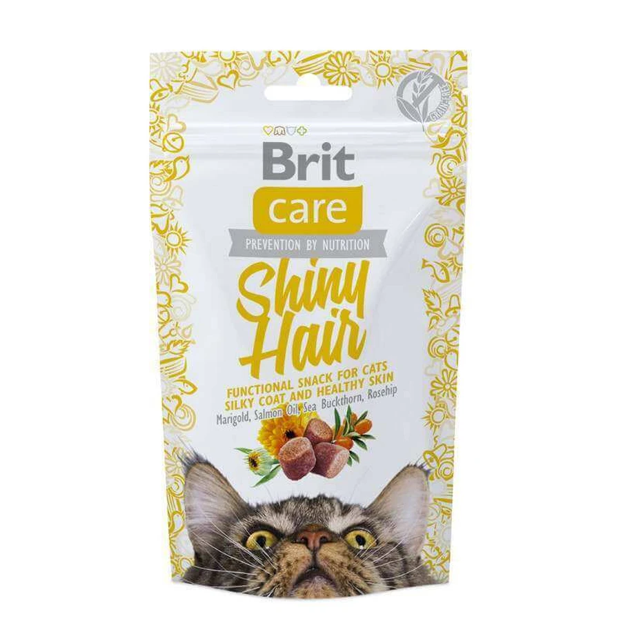 Brit Care Cat Functional Snack Shiny Hair – Функціональні ласощі з лососем для красивої шкіри і шерсті у дорослих котів; 50 г: ціни та характеристики