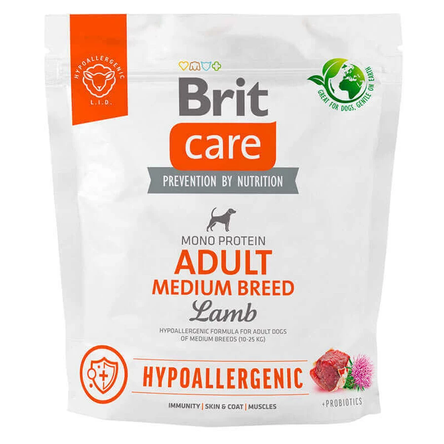 Brit Care Dog Hypoallergenic Adult Medium Breed - Сухий монопротеїновий гіпоалергенний корм з ягням для собак середніх порід; 1 кг: ціни та характеристики