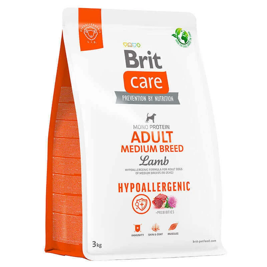 Brit Care Dog Hypoallergenic Adult Medium Breed - Сухой монопротеиновый гипоаллергенный корм с ягнёнком для собак средних пород; 3 кг: цены и характеристики