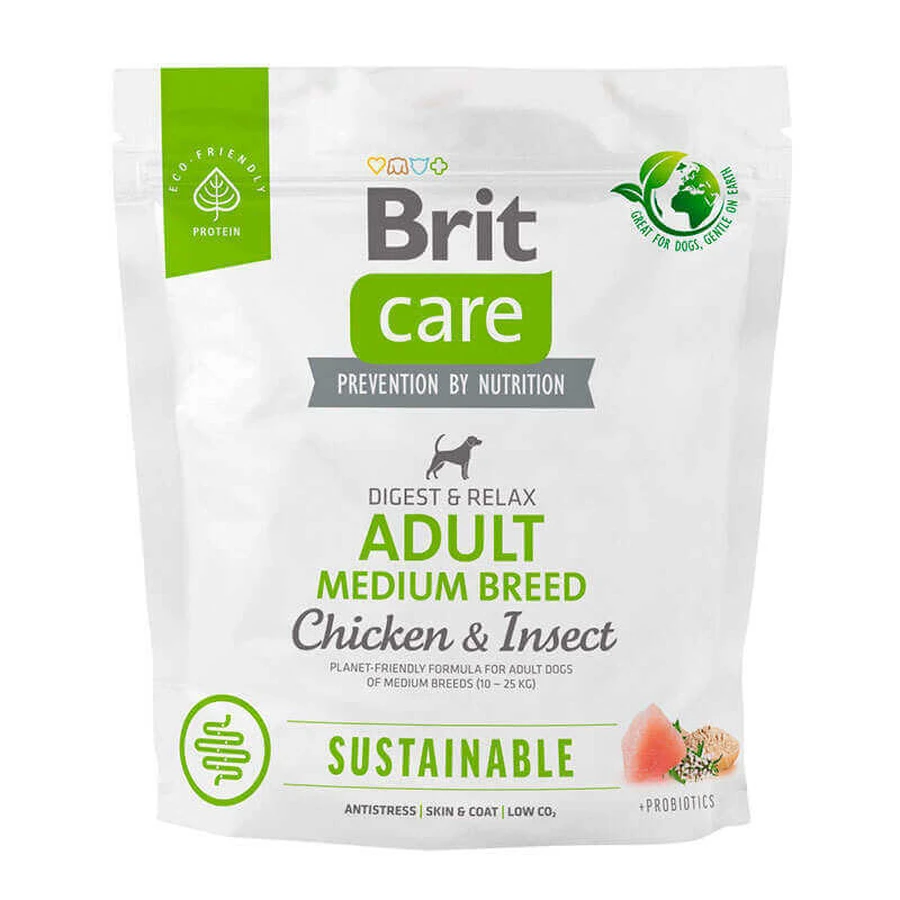 Brit Care Dog Sustainable Adult Medium Breed - Сухий корм з куркою та комахами для дорослих собак середніх порід; 1 кг: ціни та характеристики