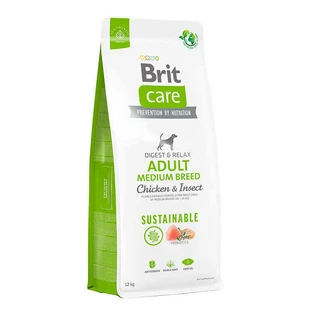 Brit Care Dog Sustainable Adult Medium Breed - Сухой корм с курицей и насекомыми для взрослых собак средних пород; 12 кг