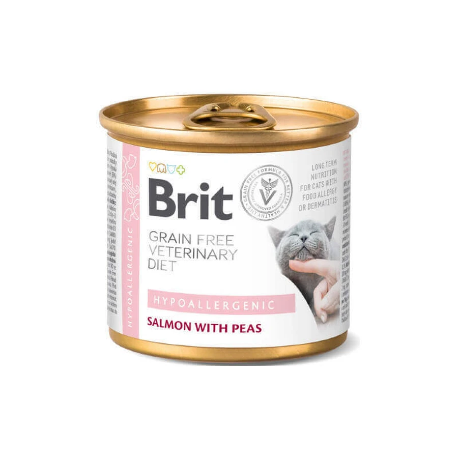 Brit GF Veterinary Diet (Бріт Ветерінарі Дієт) Cat Hypoallergenic - Вологий корм з лососем для зниження ризику алергії та харчової непереносимості у котів; 200 г: ціни та характеристики