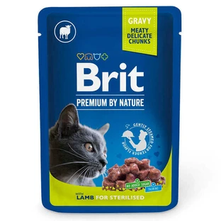 Brit Premium Cat pouch with Lamb for Sterilised - Влажный корм с кусочками ягненка в соусе для стерилизованных котов; 100 г