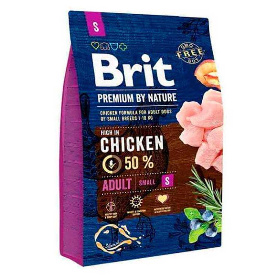 Brit Premium by Nature ADULT S - Сухий корм з куркою для дорослих собак дрібних порід; 3 кг: ціни та характеристики