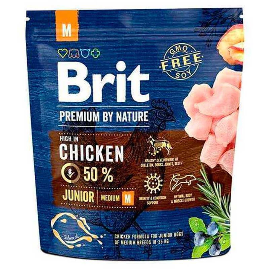 UAnimals Brit Premium by Nature JUNIOR M Сухий корм з куркою для цуценят і молодих собак середніх порід 1 кг: ціни та характеристики