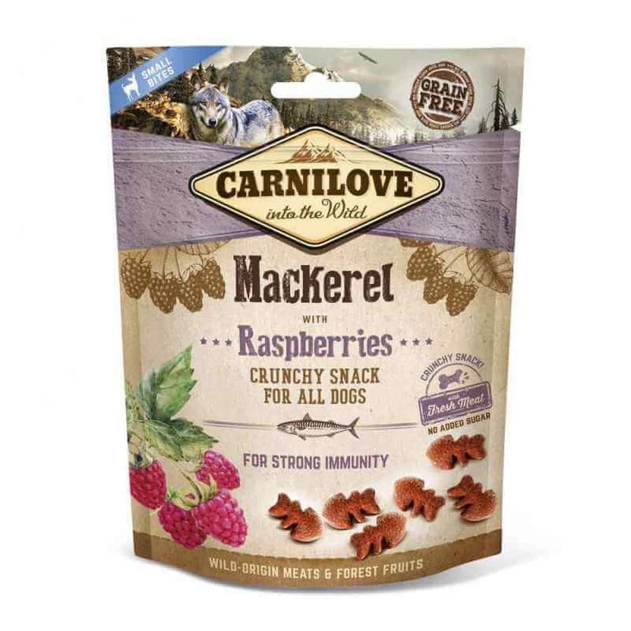 Carnilove Dog Crunchy Snack Mackerel with Raspberries - Ласощі з скумбрією і малиною для зміцнення імунітету дорослих собак всіх порід; 200 г: ціни та характеристики