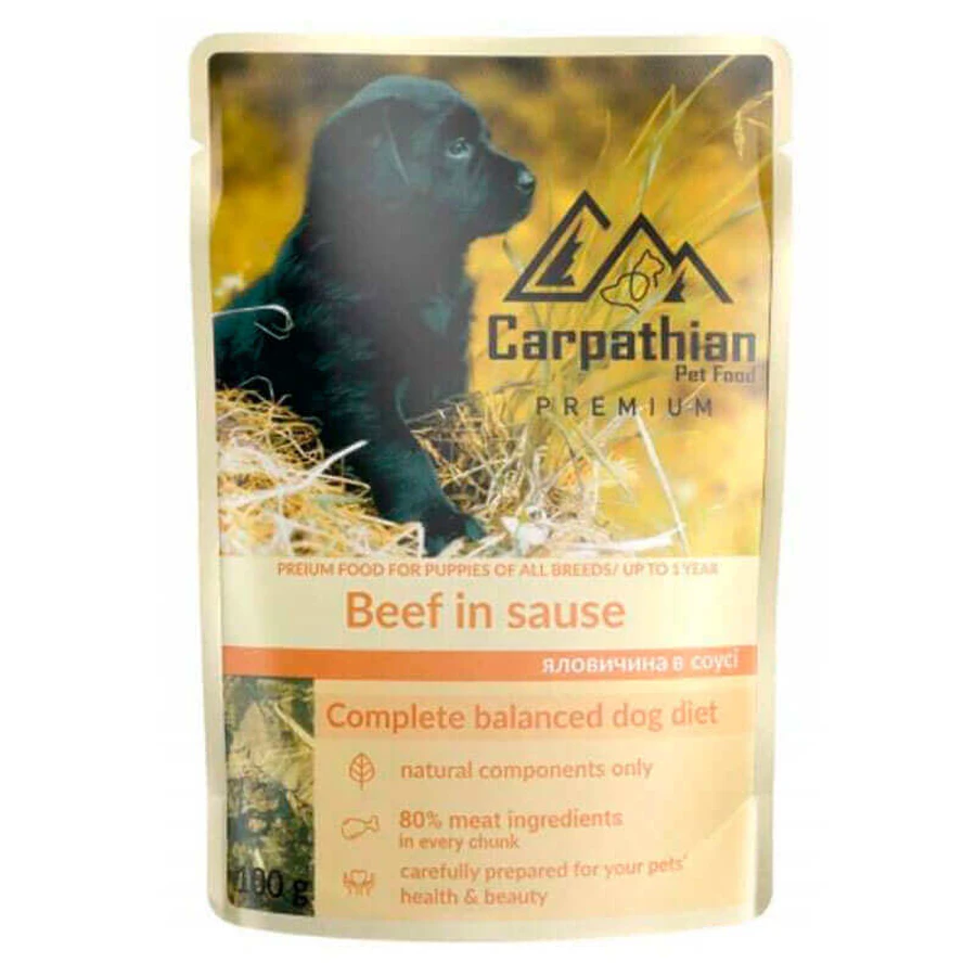 Carpathian Pet Food (Карпатіян Пет Фуд) Beef in sauсe - Вологий корм з яловичиною в соусі для цуценят; 100 г: ціни та характеристики