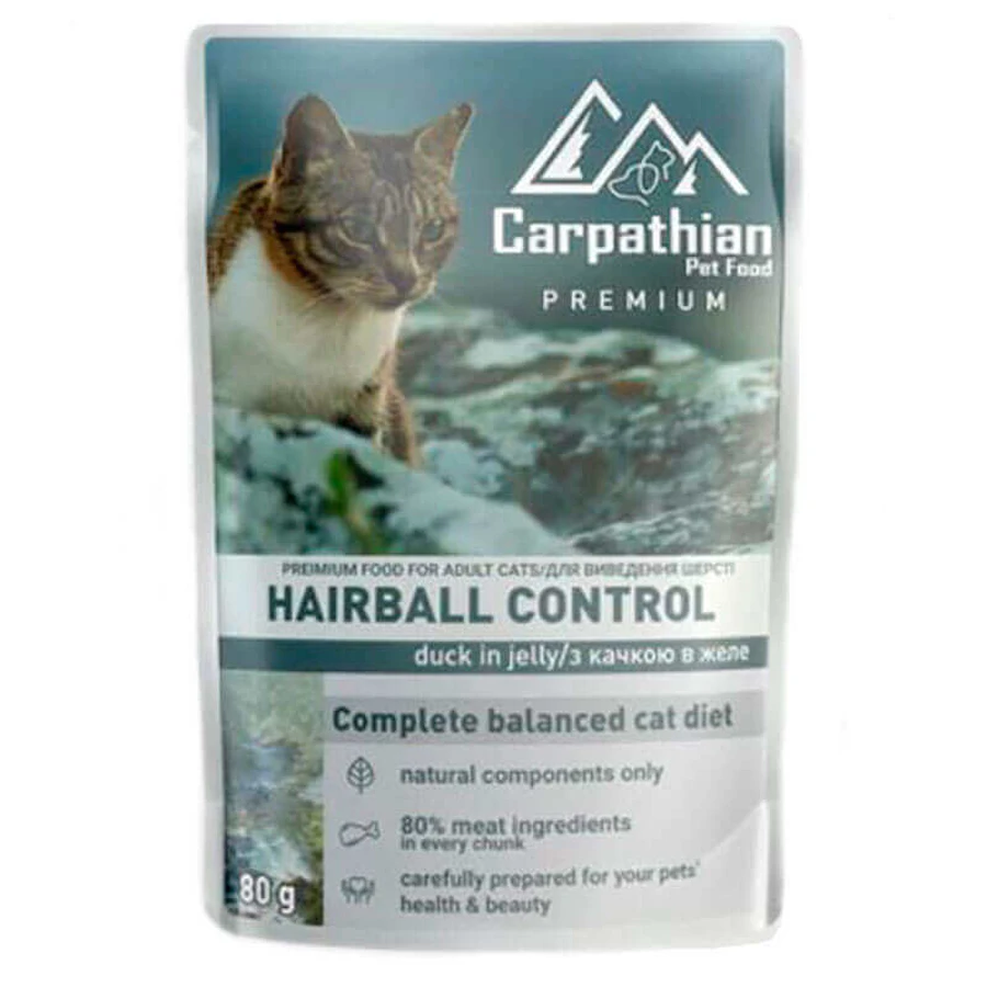 Carpathian Pet Food (Карпатиян Пэт Фуд) Hairball Control - Влажный корм с уткой в желе для длинношерстных котов; 80 г: цены и характеристики