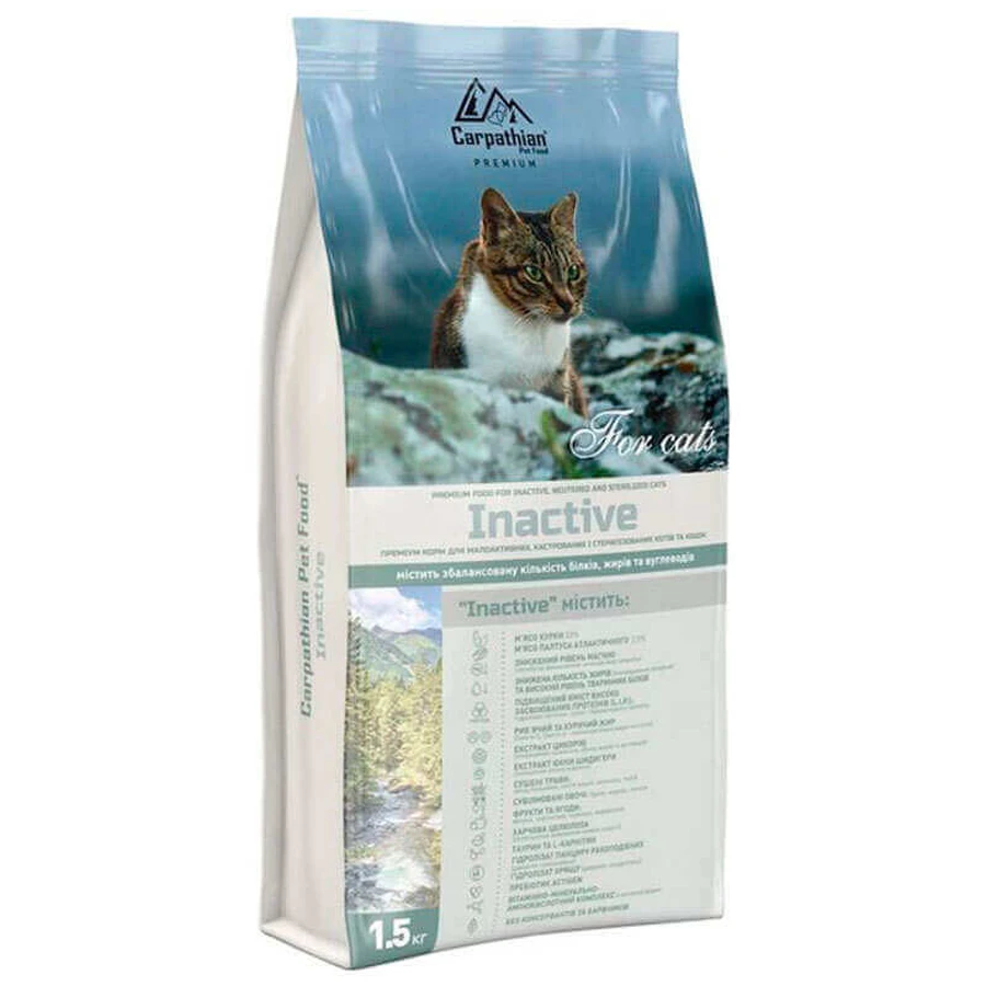 Carpathian Pet Food (Карпатіян Пет Фуд) Inactive - Сухий корм для малоактивних, стерилізованих котів; 1,5 кг: ціни та характеристики