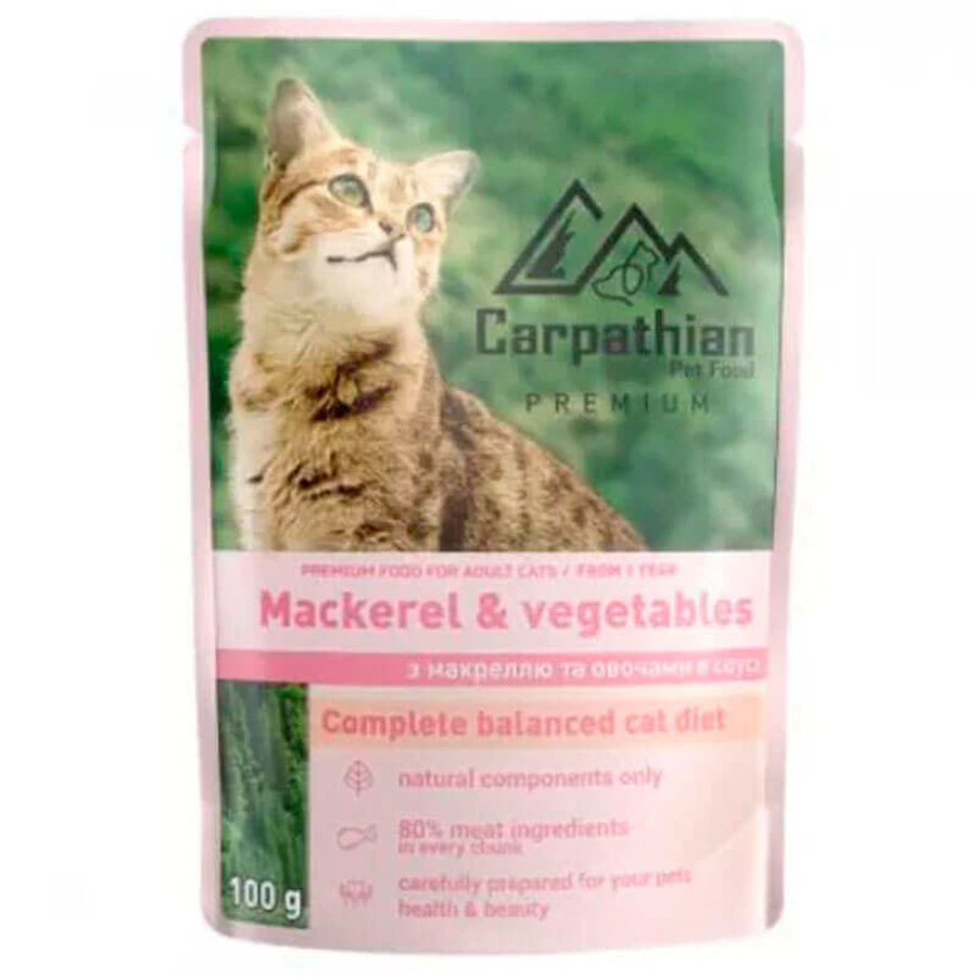 Carpathian Pet Food (Карпатиян Пэт Фуд) Mackerel and vegetables - Влажный корм с макрелью и овощами в соусе для взрослых котов; 100 г: цены и характеристики