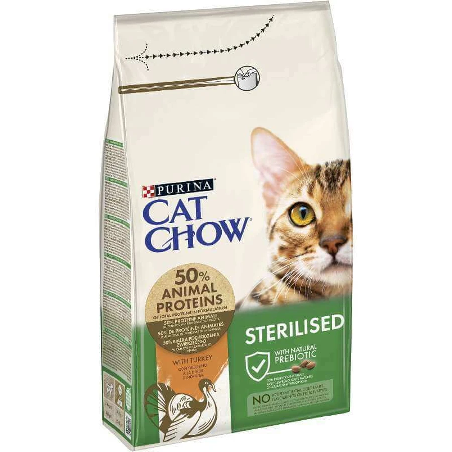Cat Chow (Кэт Чау) Sterilised - Сухой корм с индейкой для кастрированных котов и стерилизованных кошек; 15 кг: цены и характеристики