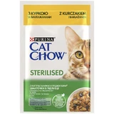 Cat Chow (Кэт Чау) Sterilized – Влажный корм с курицей и баклажанами для стерилизованных котов (кусочки в подливе); 85 г