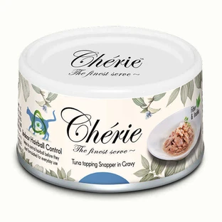 Cherie (Шери) Hairball Control Tuna topping Snapper in Gravy - Влажный корм с тунцом и луцианом для контроля образования комочков шерсти для взрослых котов (кусочки в соусе); 80 г