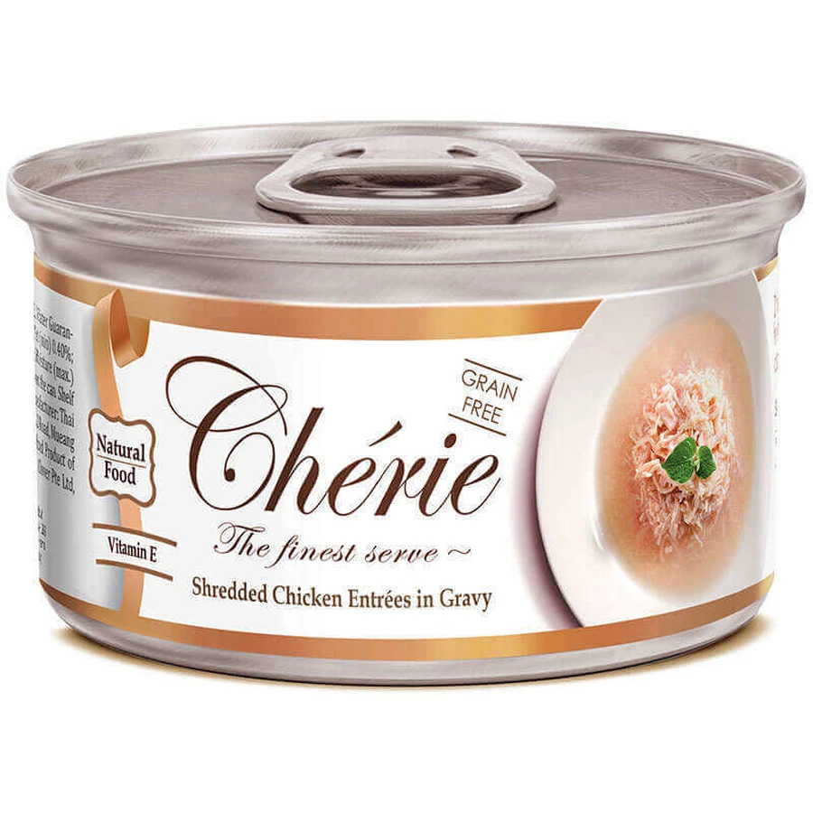 Cherie (Шері) Cat Shredded Chicken Entrees in Gravy - Вологий корм з куркою для дорослих кішок (шматочки в соусі); 80 г: ціни та характеристики