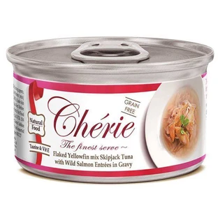 Cherie (Шері) Cat Yellowfin mix Skipjack Tuna with Wild Salmon Entrеes in Gravy - Вологий корм з тунцем та лососем для дорослих котів (шматочки в соусі); 80 г