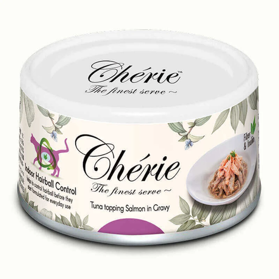 Cherie (Шери) Hairball Control Tuna topping Salmon in Gravy - Влажный корм с тунцом и лососем для контроля образования комочков шерсти для взрослых котов (кусочки в соусе); 80 г: цены и характеристики