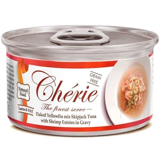 Cherie (Шери) Yellowfin mix Skipjack Tuna with Shrimp Entrеes in Gravy - Влажный корм с тунцом и креветками для взрослых кошек (кусочки в соусе); 80 г