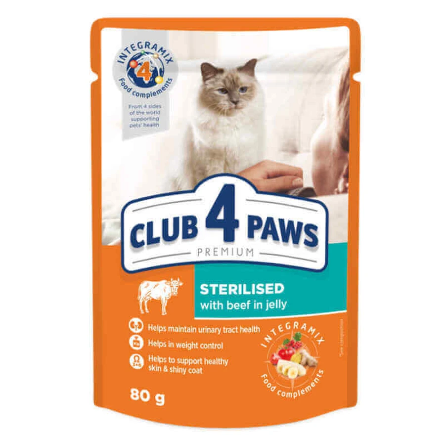 Club 4 Paws Premium Cat Sterilized Beef in Jelly - Влажный корм с говядиной для стерилизованных котов (кусочки в желе); 80 г: цены и характеристики