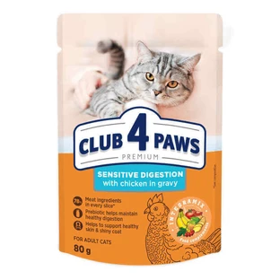 Club 4 Paws Premium Sensitive Digestion Adult Cat Chicken - Влажный корм с курицей для взрослых кошек с чувствительным пищеварением (кусочки в соусе); 80 г