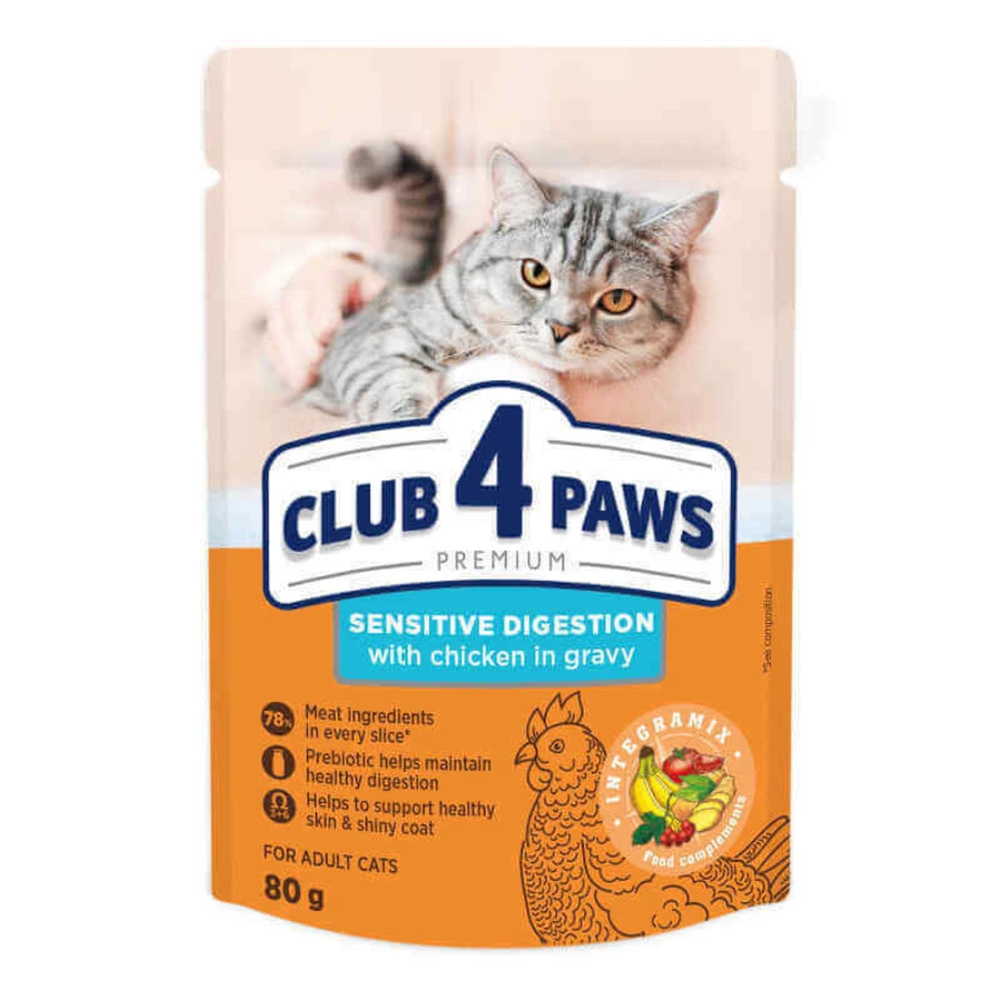 Club 4 Paws Premium Sensitive Digestion Adult Cat Chicken - Влажный корм с курицей для взрослых кошек с чувствительным пищеварением (кусочки в соусе); 80 г: цены и характеристики