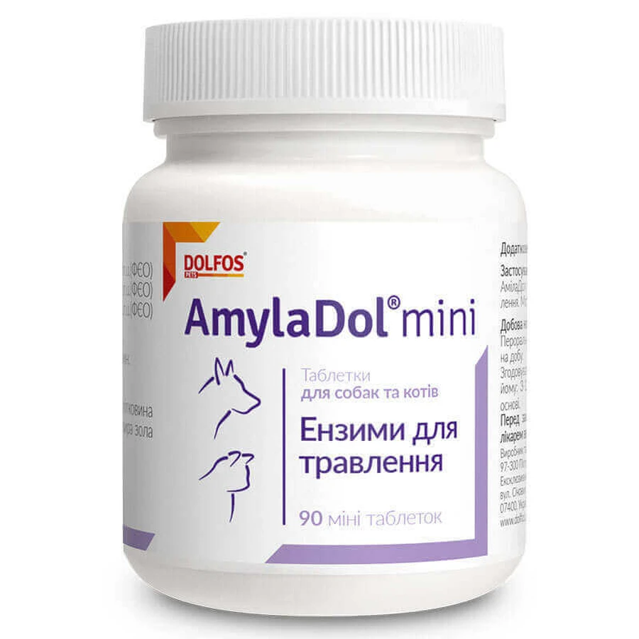 Dolfos (Дольфос) AmylaDol mini - Вітамінно-мінеральний комплекс для собак малих порід і котів при порушенні травлення; mini 90 табл.: ціни та характеристики