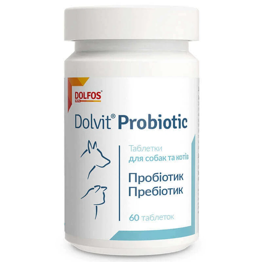 Dolfos (Дольфос) Dolvit Probiotic - Комплекс вітамінів і мікроелементів Долвіт Пробіотик для собак і котів проти дисбактеріозу; 60 шт./уп.: ціни та характеристики