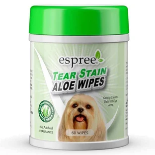Espree (Еспрі) AloeTear Stain Wipes - Вологі серветки з рН-балансом, алое вера і ромашкою для догляду за очима собак; 60 шт./уп.